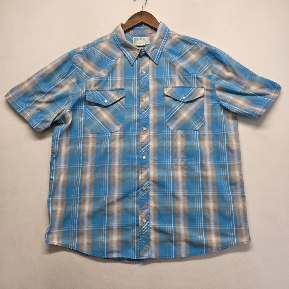 Vintage Haband Men's Plaid Short Sleeve Pearl Snap Western Shirt Size Large
